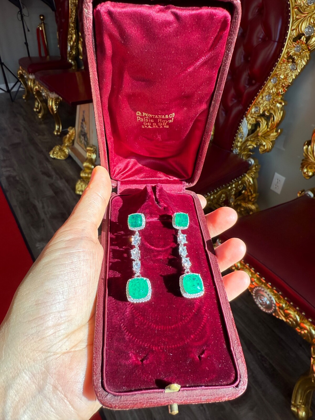 Star Of Hollywood, Emerald Dangle Drop Earrings