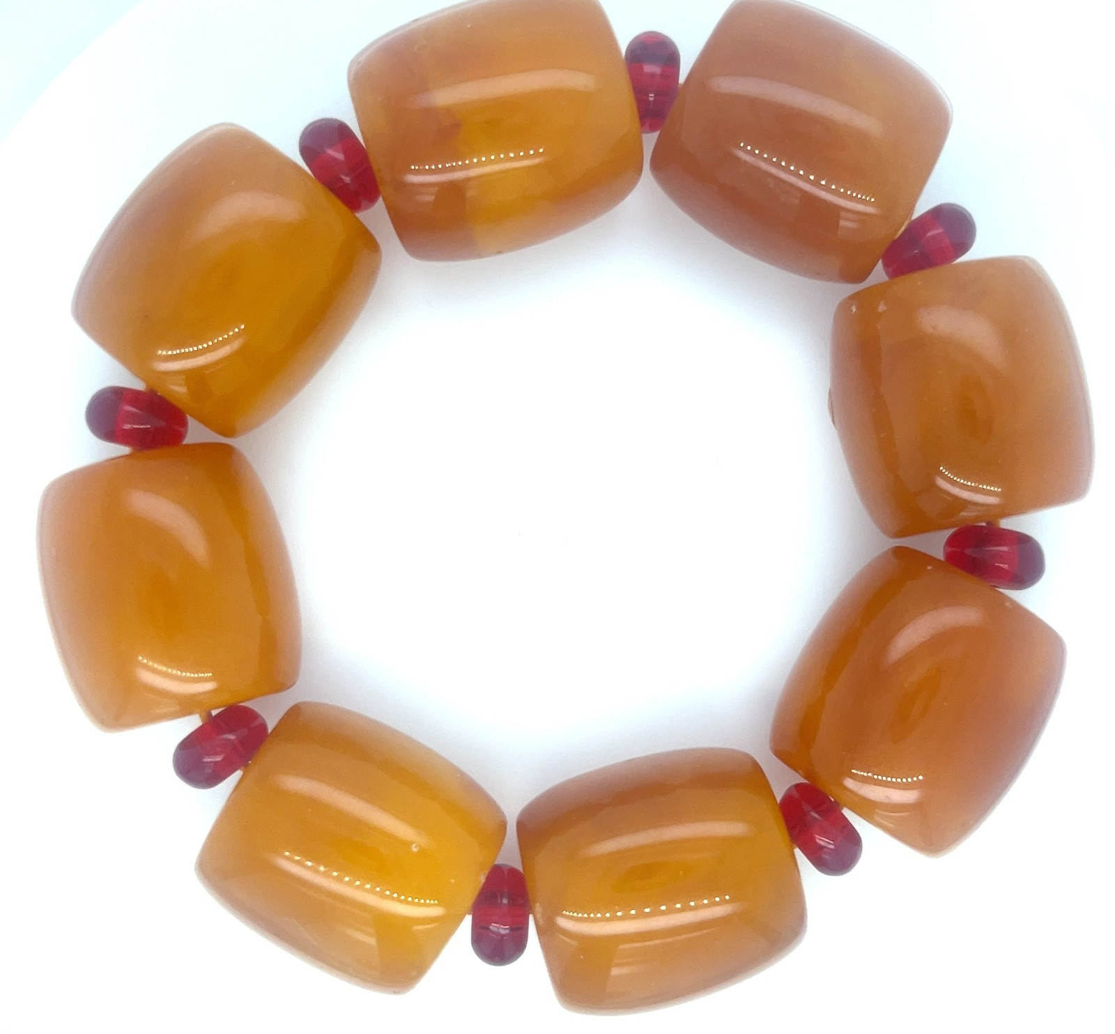 Faux Amber Chunky Stretch Bracelet 25mm Orange Beads Red Spacers 3.5