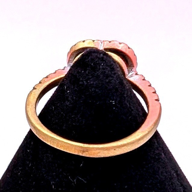 S925 Sterling Silver Gold Tone Heart Halo Ring Clear Stone Pavé Band Size 7