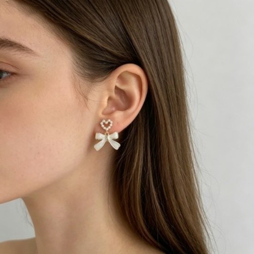 Heart Bow Stud Earrings Dangle Drip Charm Trendy Delicate Jewelry 1 Pair