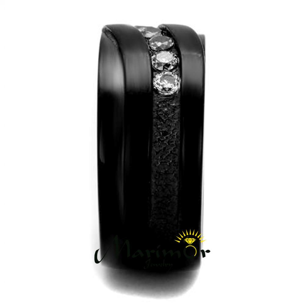 Stainless Steel Black Ion Plated Cubic Zirconia Fashion Ring Band Womens Sz 5-10