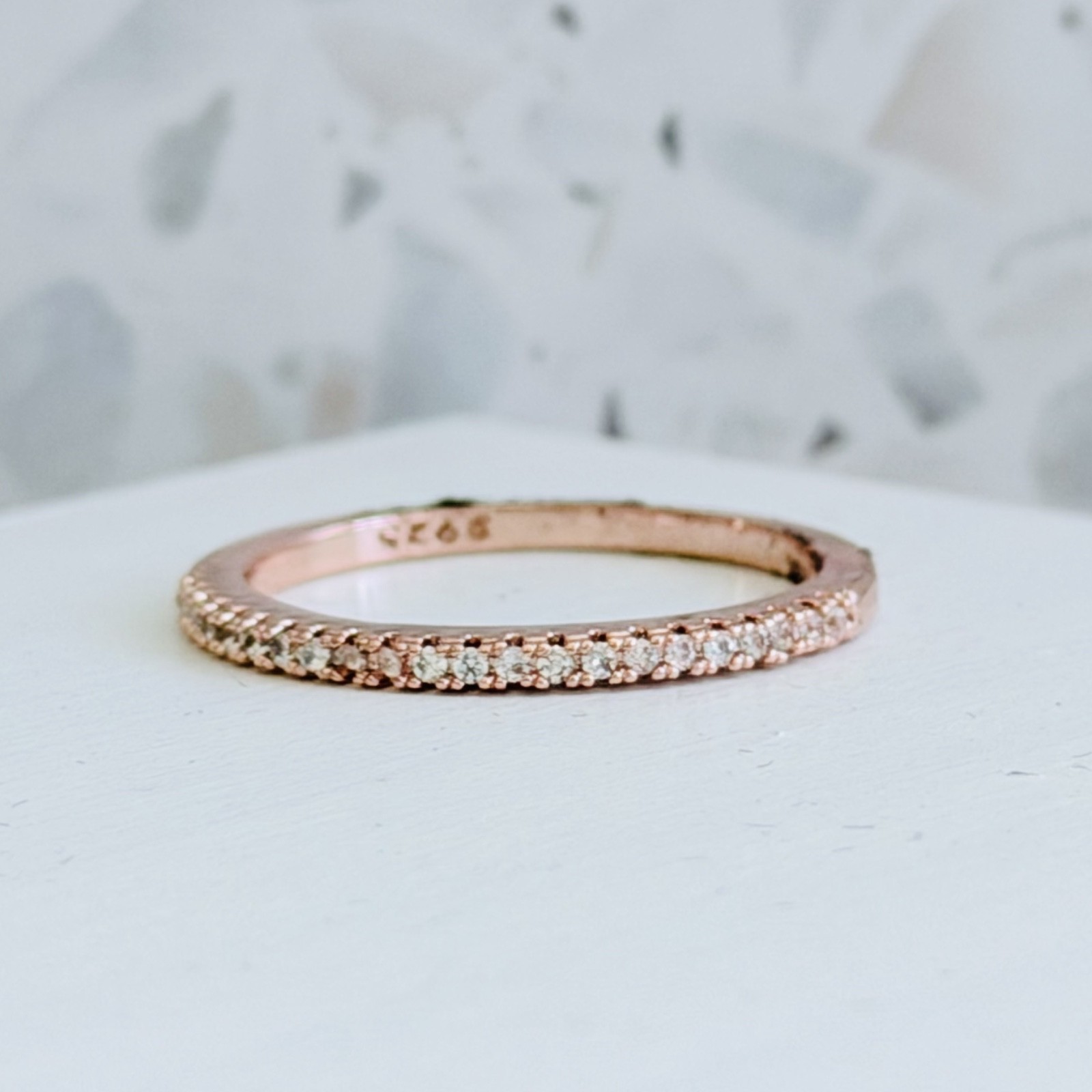 14K Rose Gold 925 Silver Imitation Sapphire Eternity Band Stackable Women’s Ring