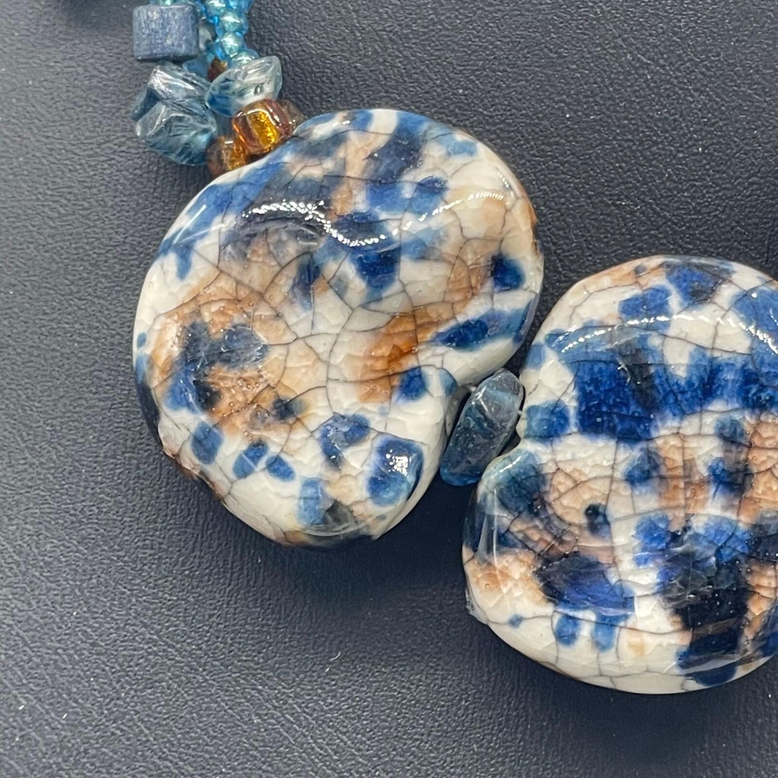 CG Three Stone Blue Beaded Chip Choker Necklace Earthy Nature