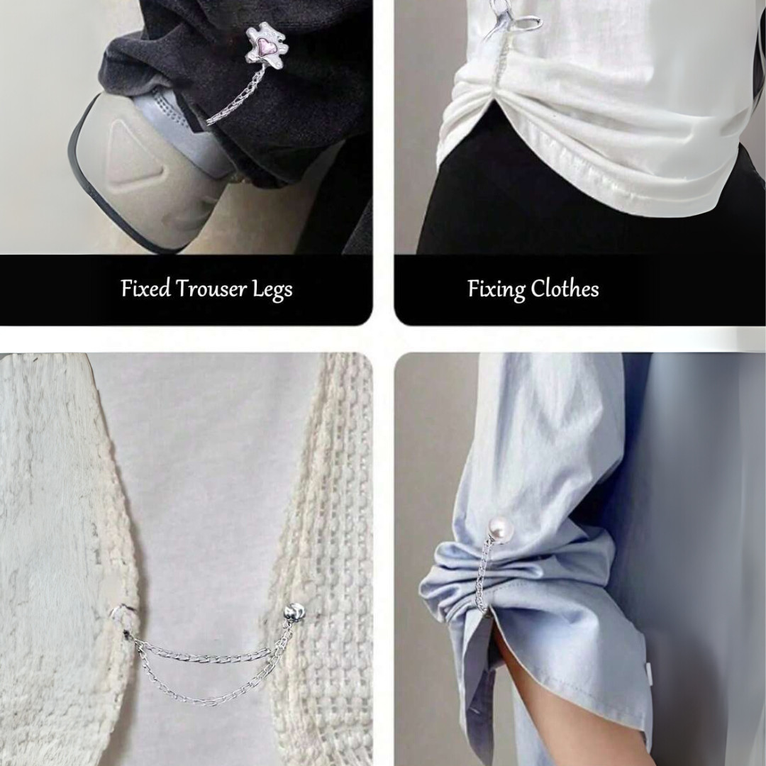 Magnetic Clothing Clips 4Pcs Chain Brooch Buckle Womens Fixing Dresses Pants