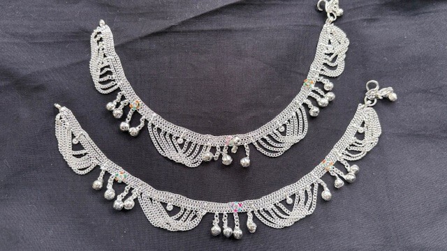 Tribal ethnic silver women Indian payal bells foot jewelry anklet chain tassel