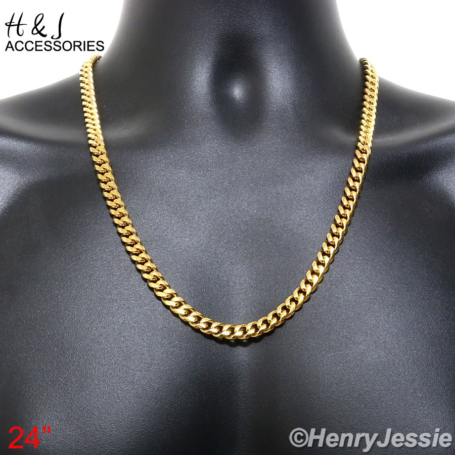 18-40″MEN Stainless Steel 7x3mm Gold Plated Tone Miami Cuban Curb Necklace