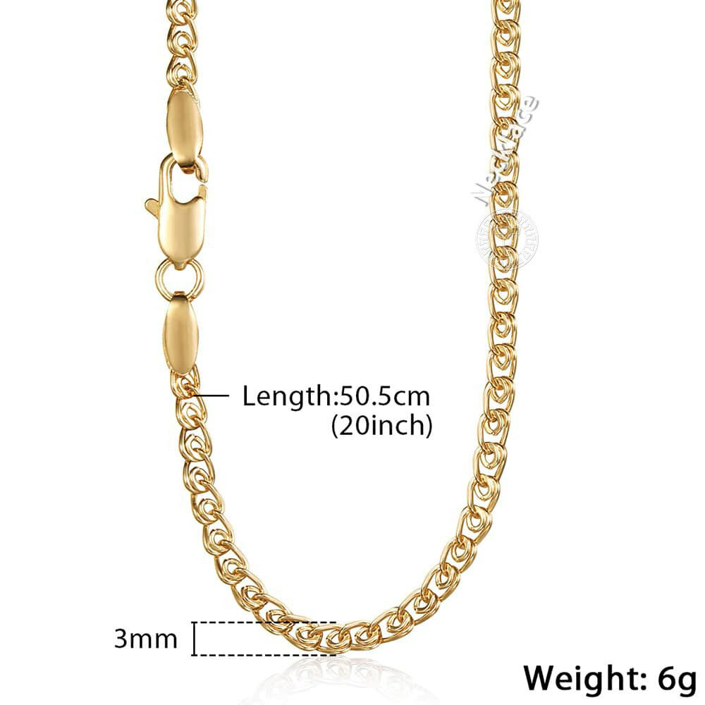 3mm Womens Female Snail Link Necklace Yellow Gold Plated Chain 20 inches