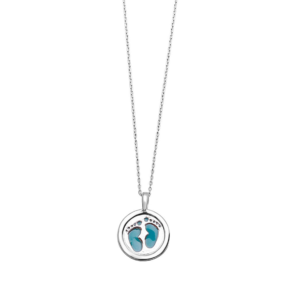 925 STERLING SILVER BLUE ENAMEL FOOT PRINT DESIGNED NECKLACE PENDANT/ 20”