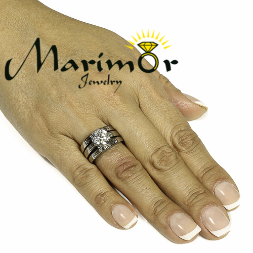 4.35 Ct Cubic Zirconia Stainless Steel Engagement Wedding Ring 3 PC Set Sz 5-10