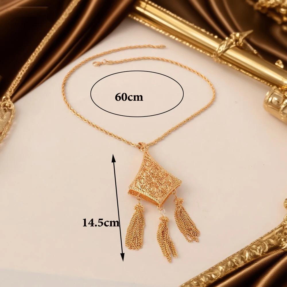 Gold Plated Algerian Women’s Classic Long Chain Tassel Pendant Necklace for Brid