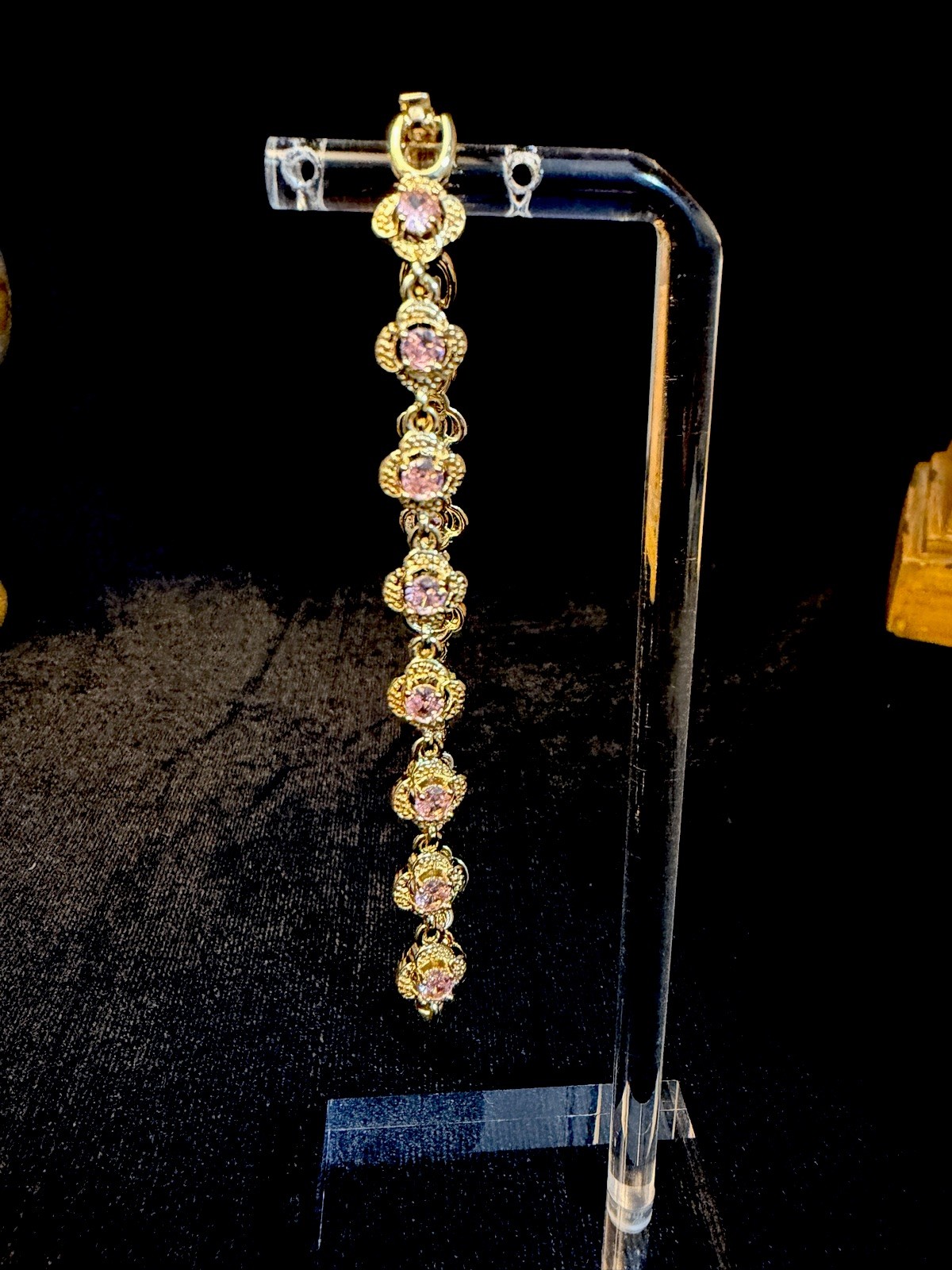 14K Gold Tennis Link w/Pink Round AAA CZ Stone Bracelet Prong Set Lobster