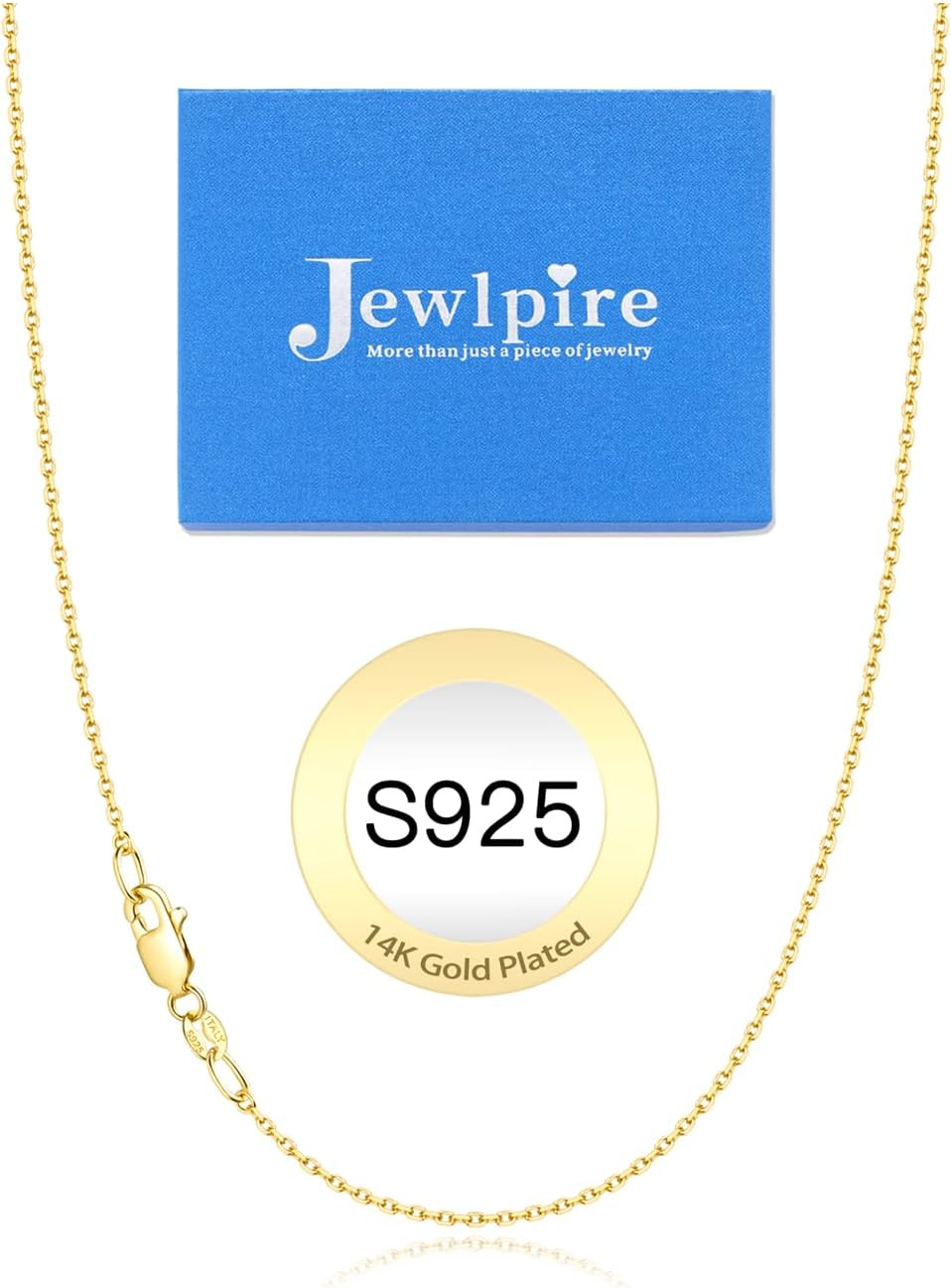 1Mm 1.2Mm Cable Chains 925 Sterling Silver Chain Necklace for Women, 14K Gold Pl