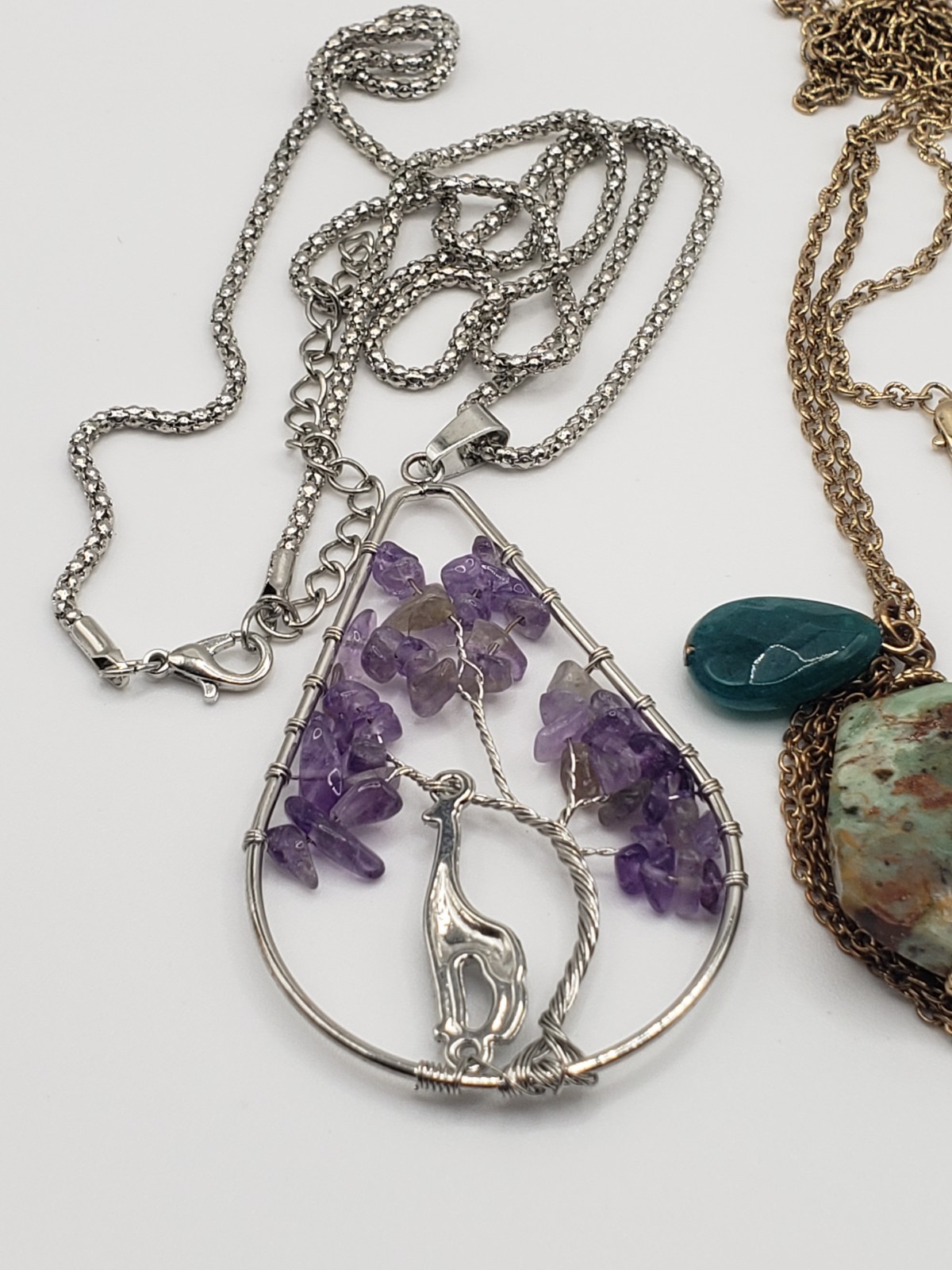 Nature-Inspired Jewelry Lot: Genuine Agate & Amethyst Tree of Life Necklaces