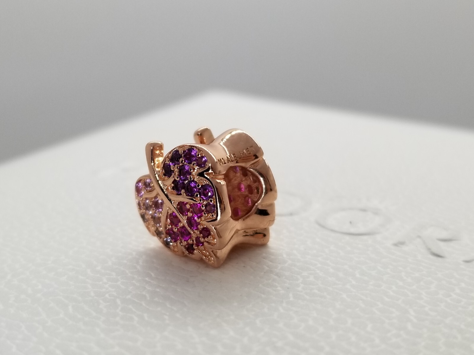 Authentic Pandora Rose Gold Pink Sparkling Pave Leaf Charm
