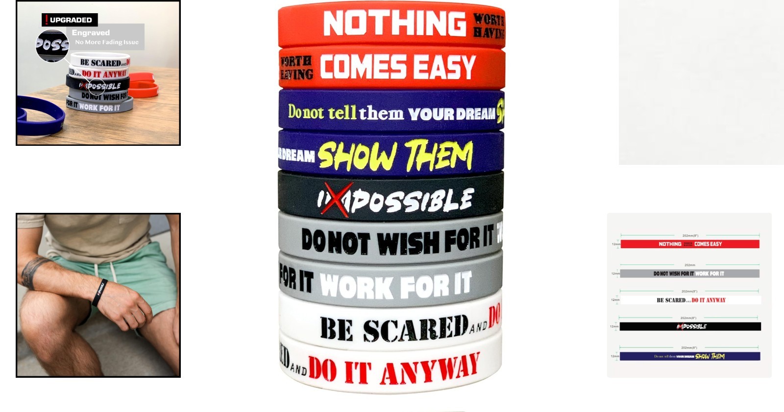 Unisex 12×8” Silicone Motivational Bracelets – Perfect Gift for Teens & Adults