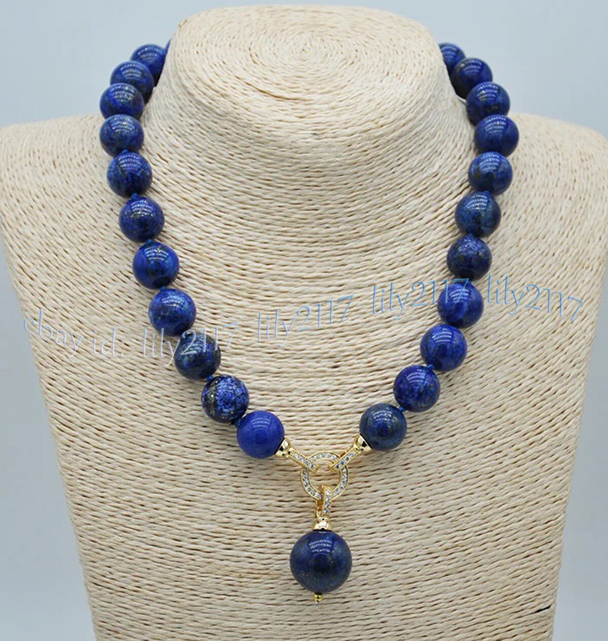 Natural Blue Lapis Lazuli Round Gemstone Beads Pendant Necklace 6/8/10/12/14mm