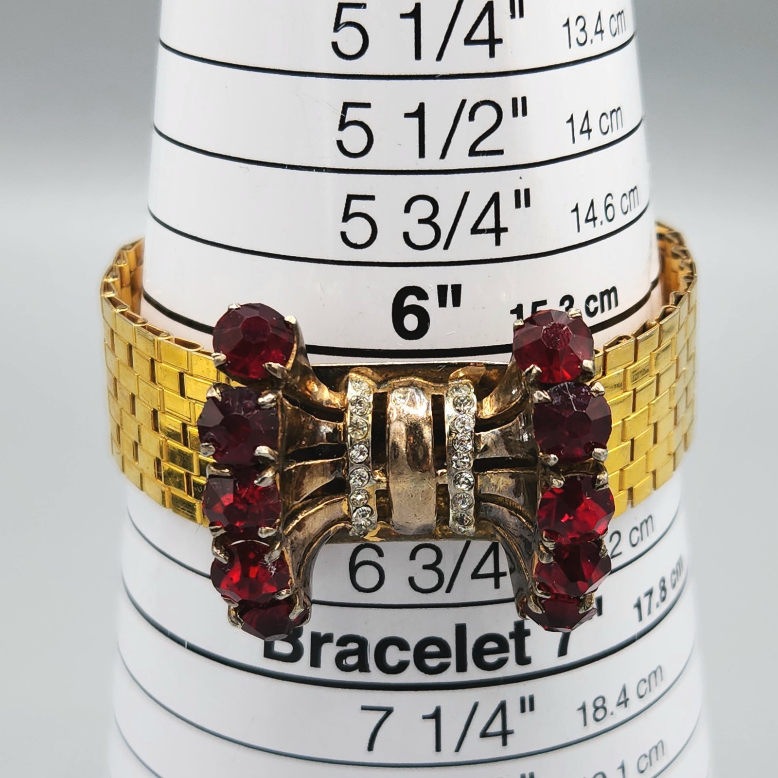 Unsigned Reinad Retro 12K GF Red Paste Crystal Brick Link Cuff Bracelet 6.5″