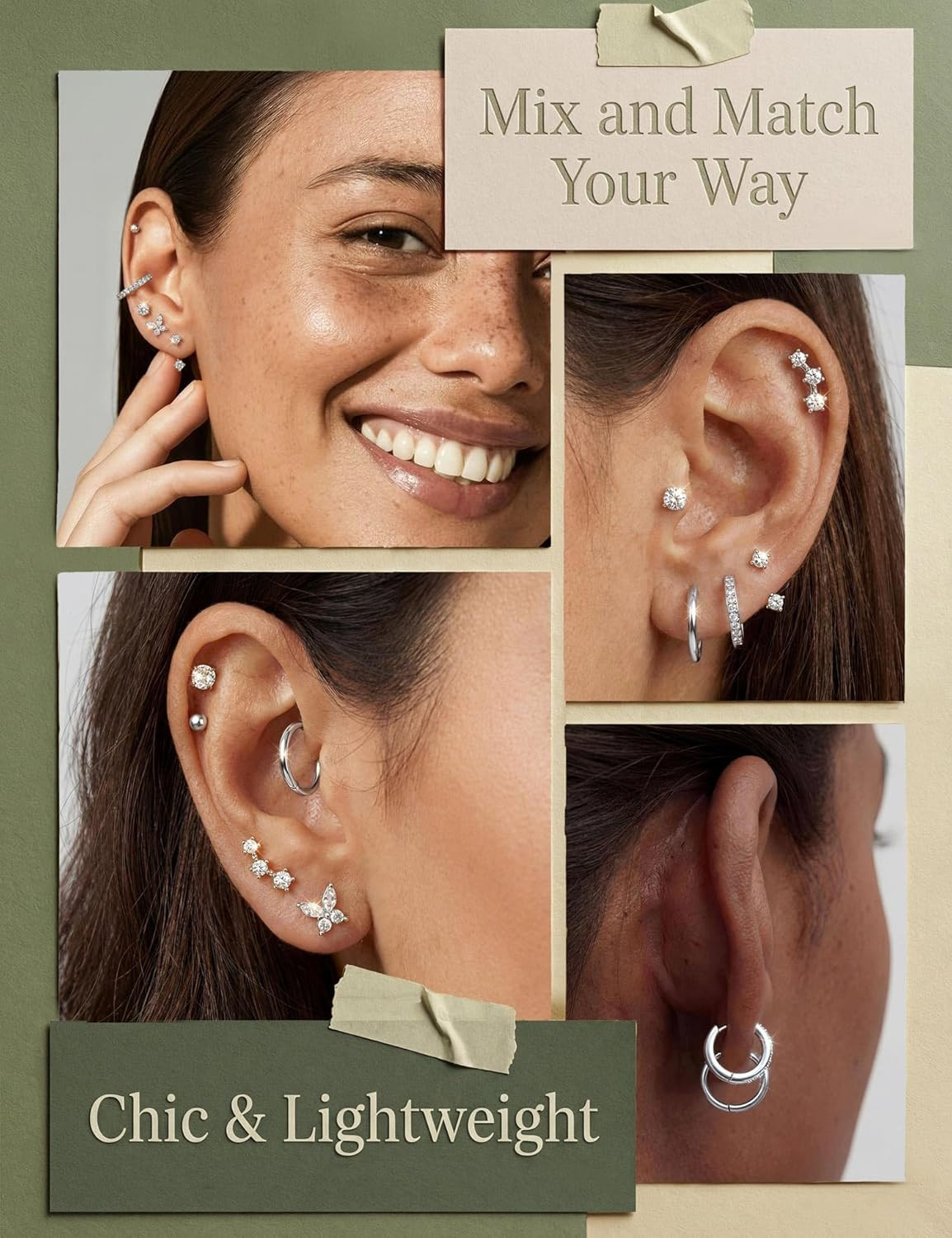 Small Stud Hoop Earrings for Women 14K Gold Plated Hypoallergenic Surgical Stain