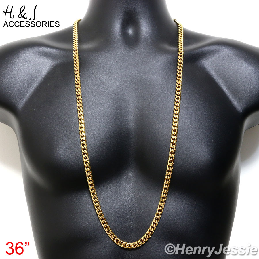 18-40″MEN Stainless Steel 7x3mm Gold Plated Tone Miami Cuban Curb Necklace