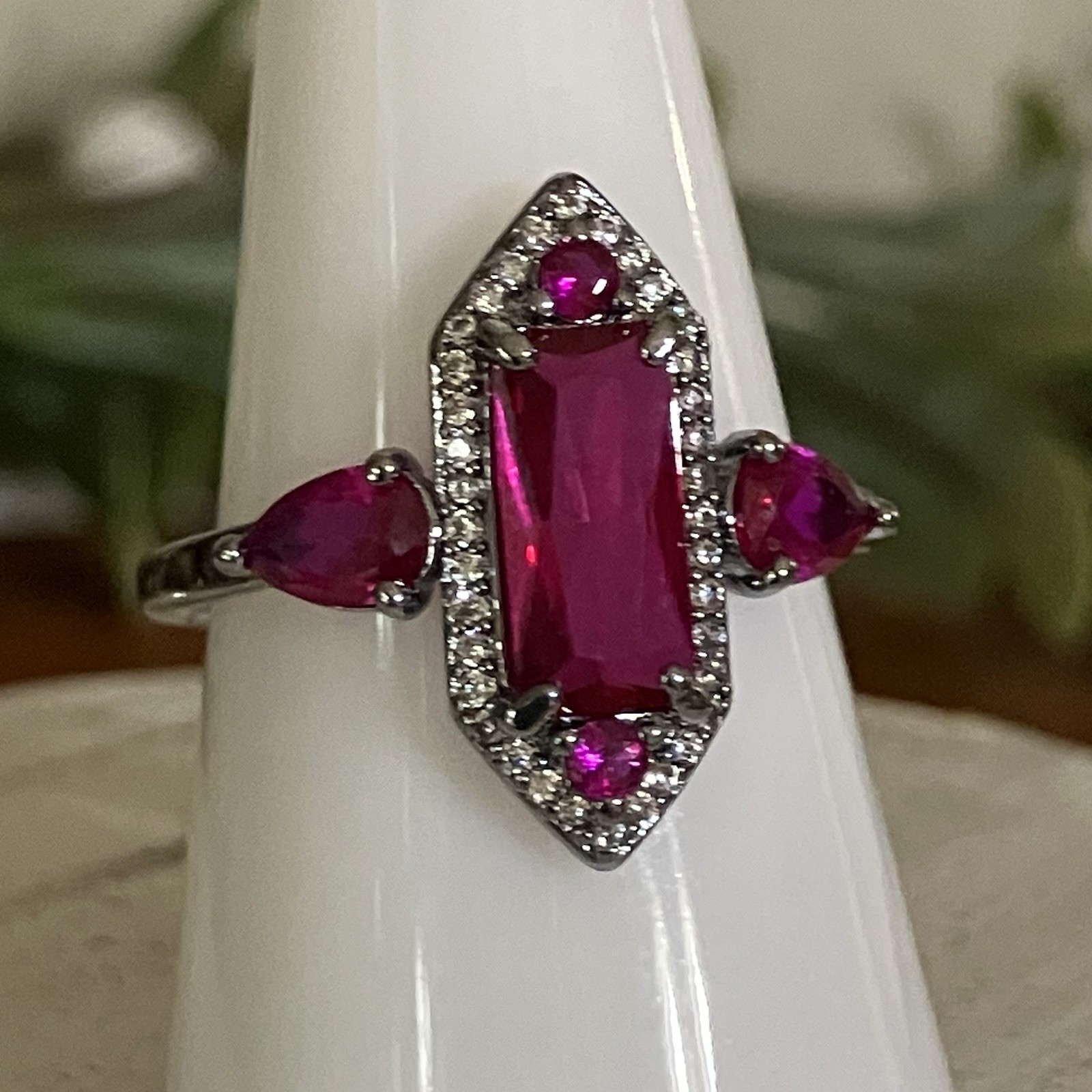 Bomb Party “The Calliope Ring” Lab Ruby Hematite Plating July 2026 RG43302 Sz 9