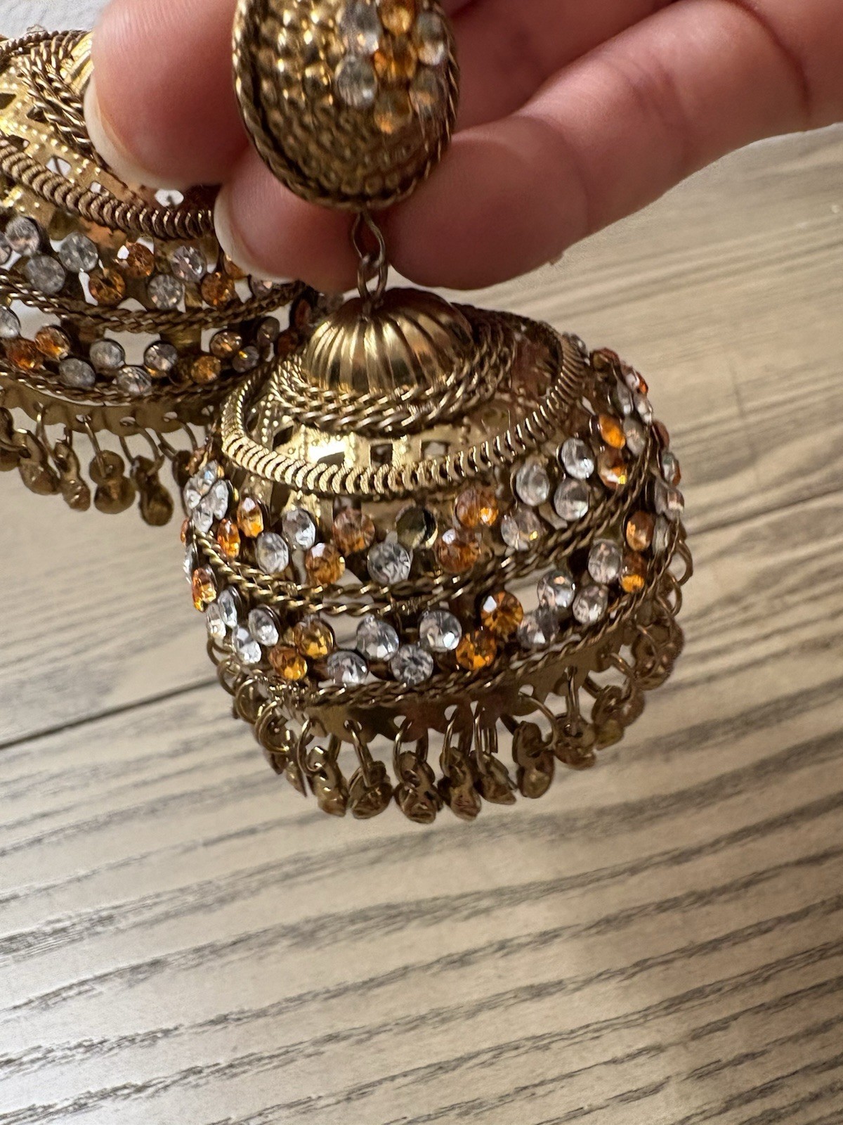 Earrings Brand new Gold & orange jhumka earrings with orange & clear rhinestones