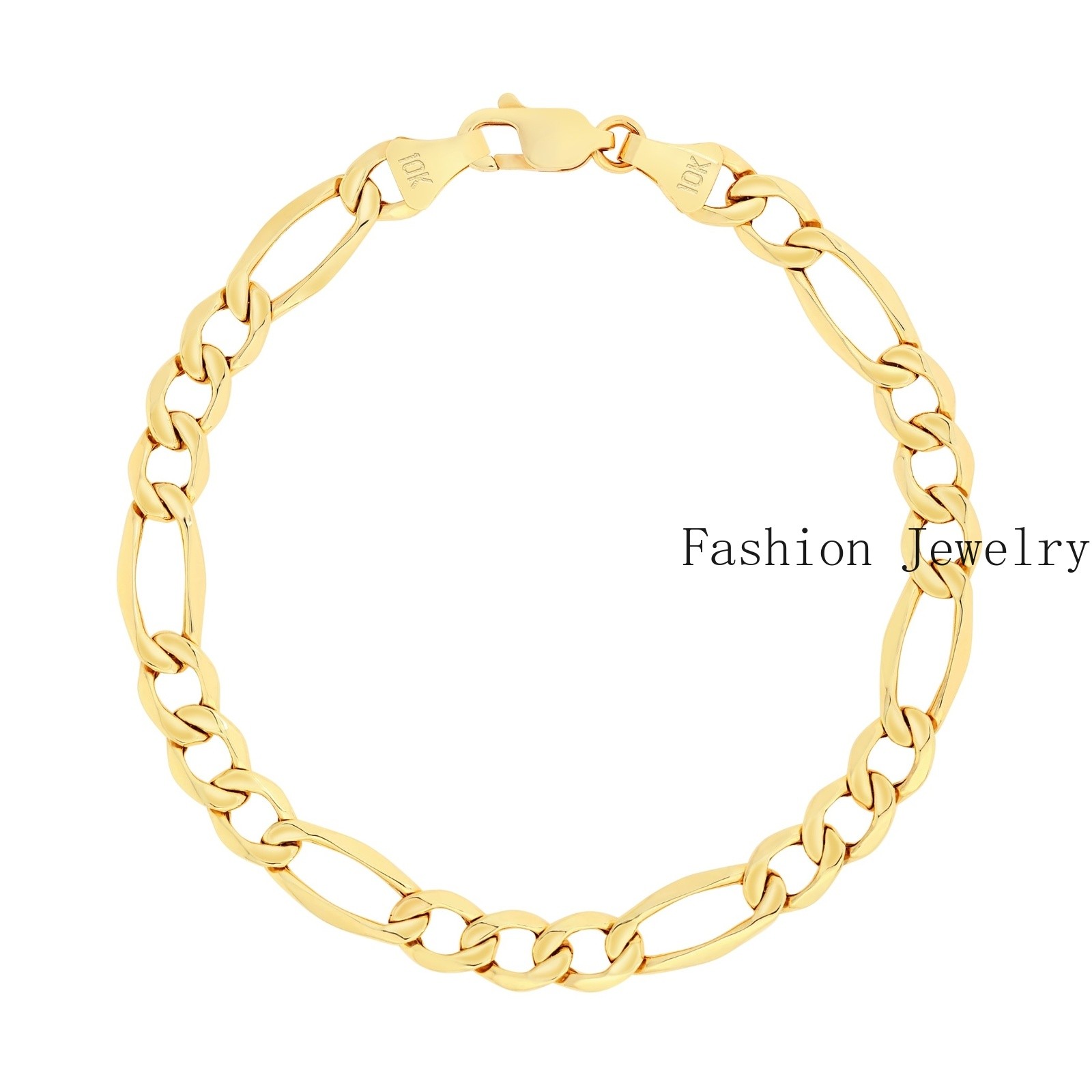 10K Yellow Gold 3.5mm-9mm Italian Figaro Chain Link Bracelet Mens Women 7″ 8″ 9″
