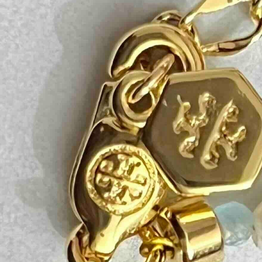 Tory Burch Beaded Necklace Multi Color Tourmaline Beads Icon Charm NEW