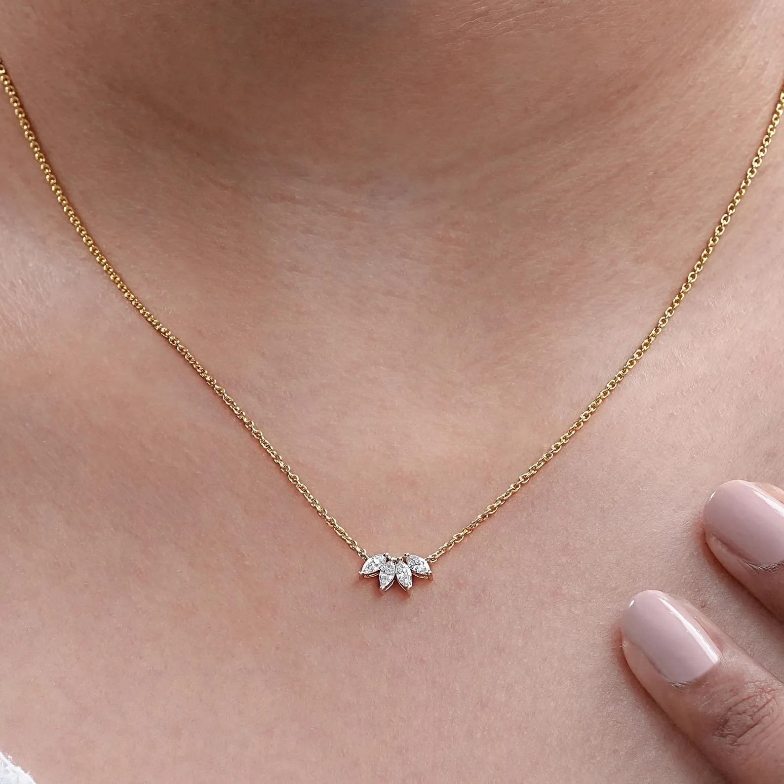 1.00 Ct Marquise EF VS Lab Grown Diamond Cluster Set Necklace in 14K Yellow Gold
