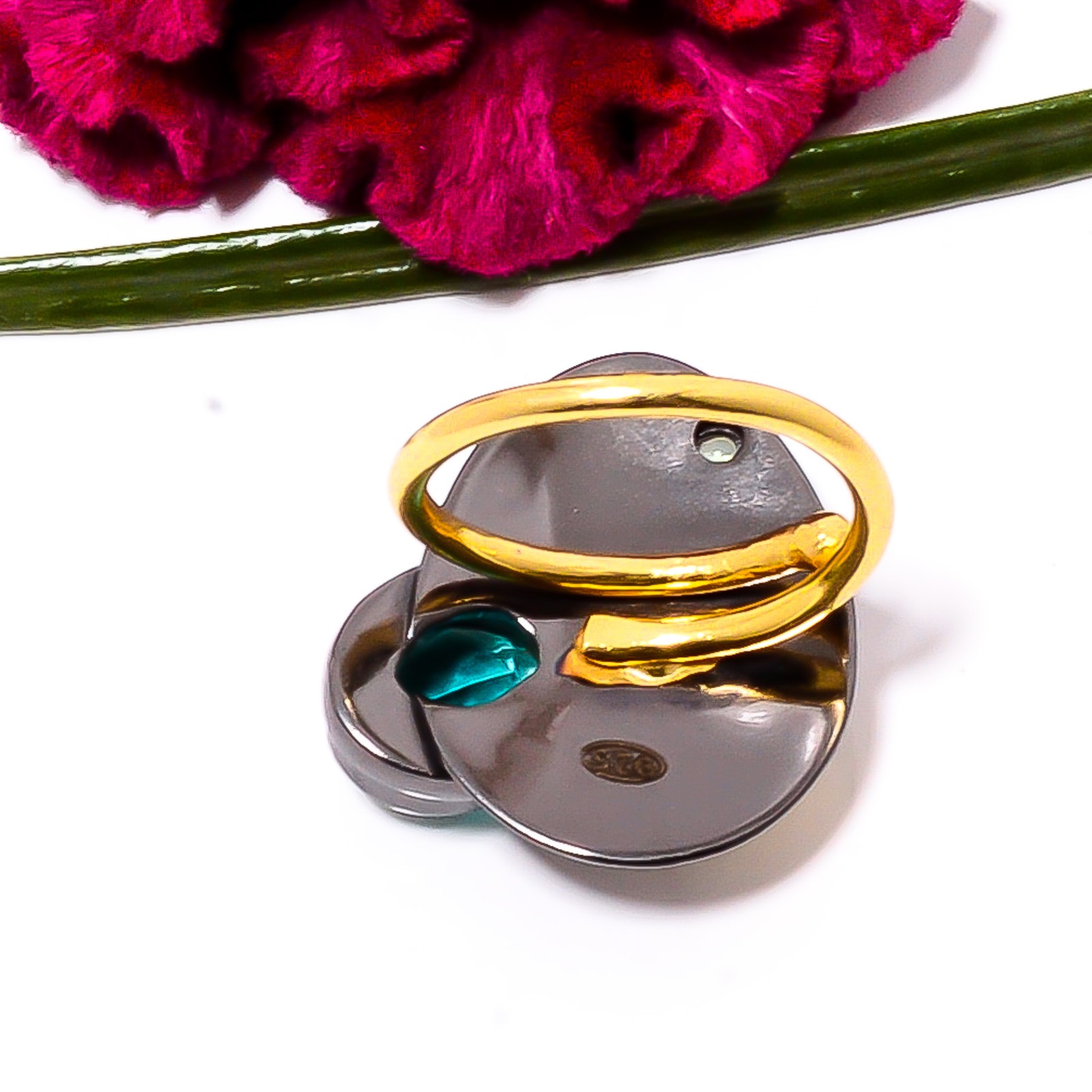 Paraiba Tourmaline Black And Gold Plated 925 Sterling Silver Ring s.7 Sku79