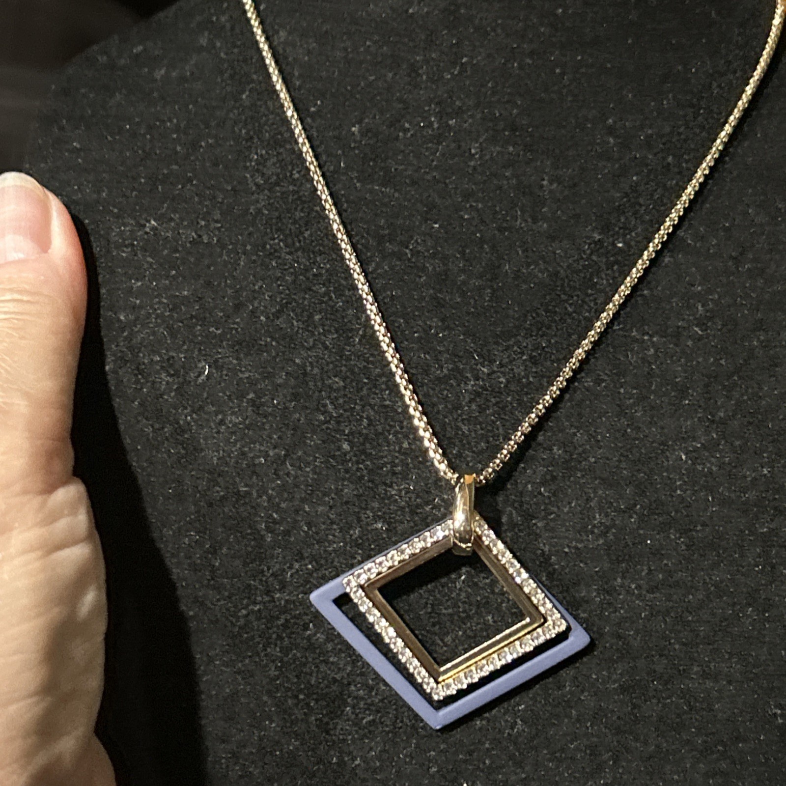Karl Lagerfeld Stamped Navy Gold Plated Versatile Pendant Slide Necklace 36”