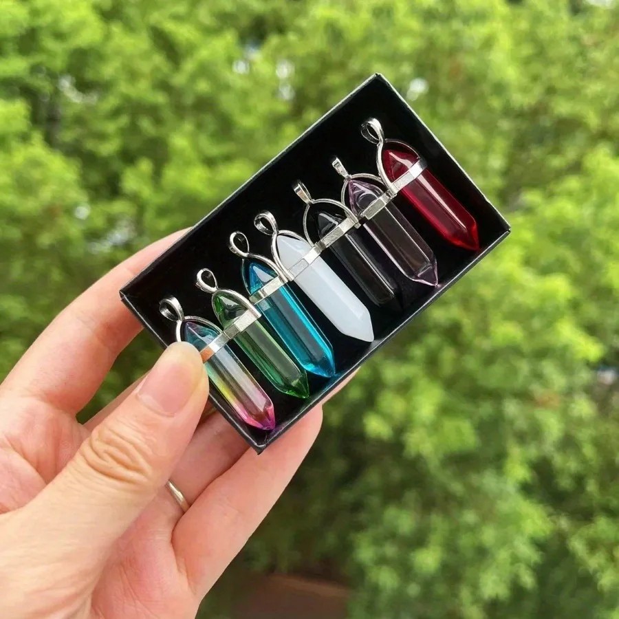 7Pcs Bullet Shape Chakra Crystal Healing Point Beads Jewelry Making Gift Set