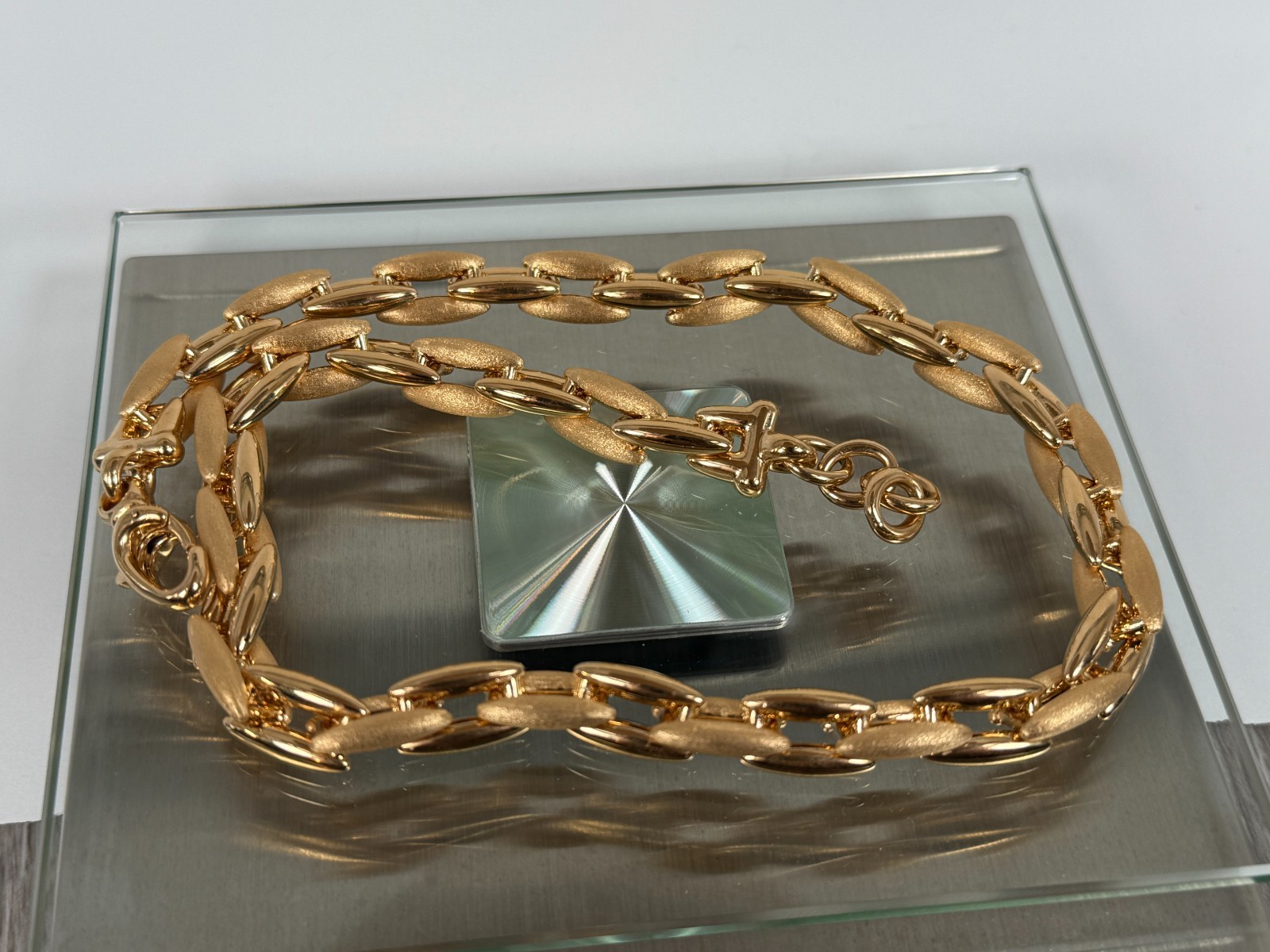 VOGA Collection 18K Gold Electroform Polished Rolo Link Necklace ALMOND 18″ NEW