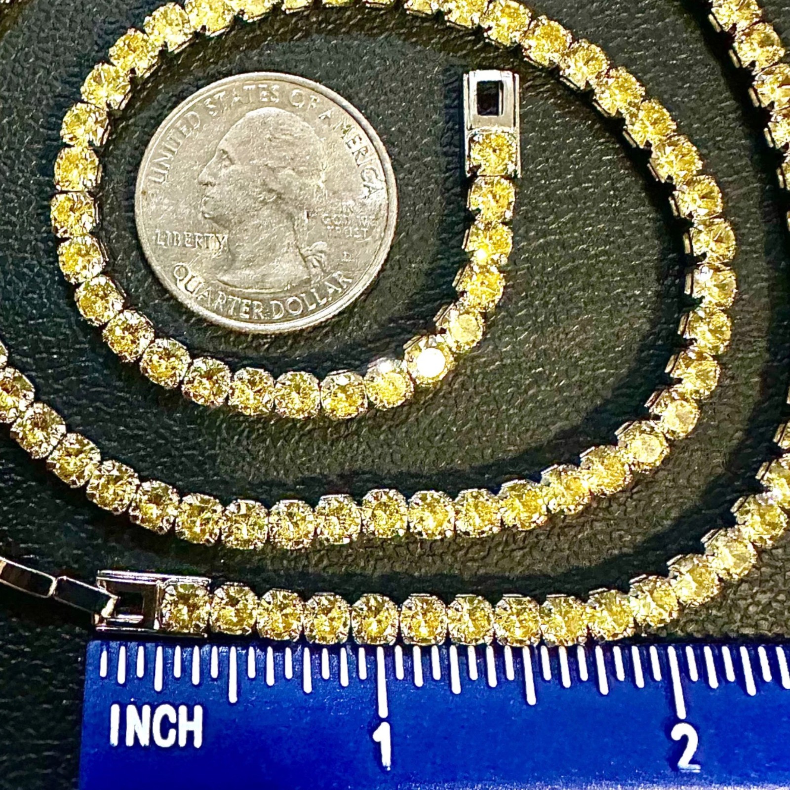 Yellow CZ Tennis Necklace 18in 4mm White Gold Plated Citrine Color Chain