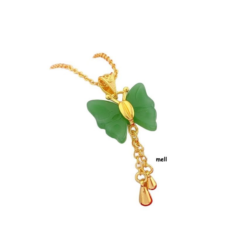 Classic Natural Jade Butterfly Pendant Not included Necklace 18K Gold Plated