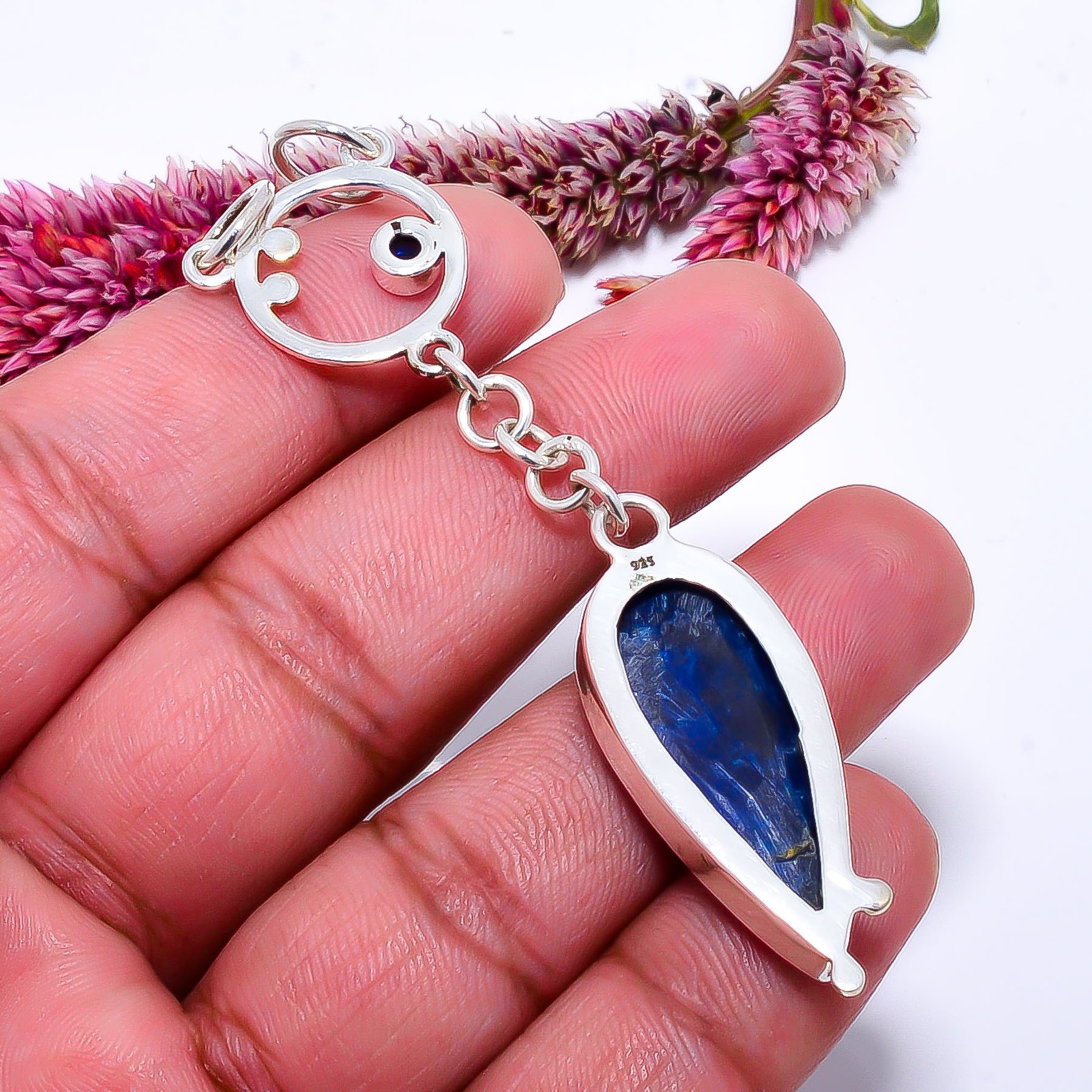 Kyanite – Nepal 925 Solid Silver Desiner Two Tone Pendant 3.04″ P1037111465