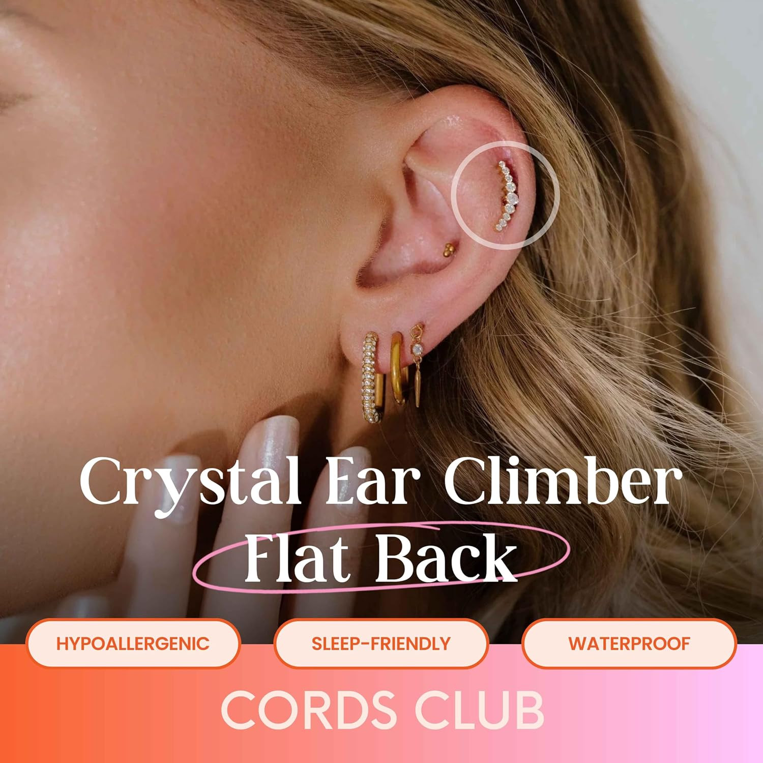 Crystal Ear Climber Flat Back Stud – ASTM-F136 Implant Grade Titanium – Push Pin