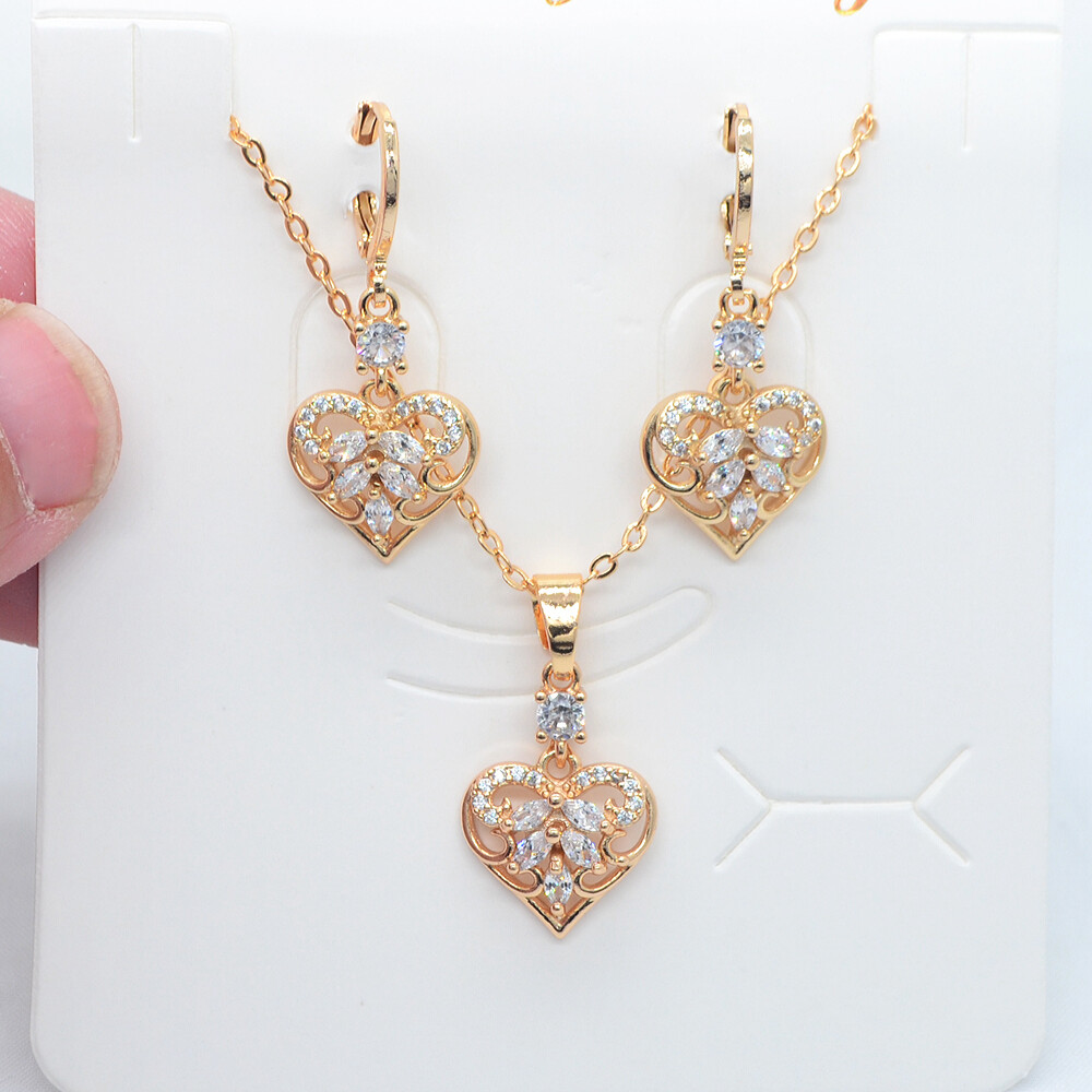 18K Gold Filled Women Multicolor Topaz Romantic Heart Wedding Jewelry Set