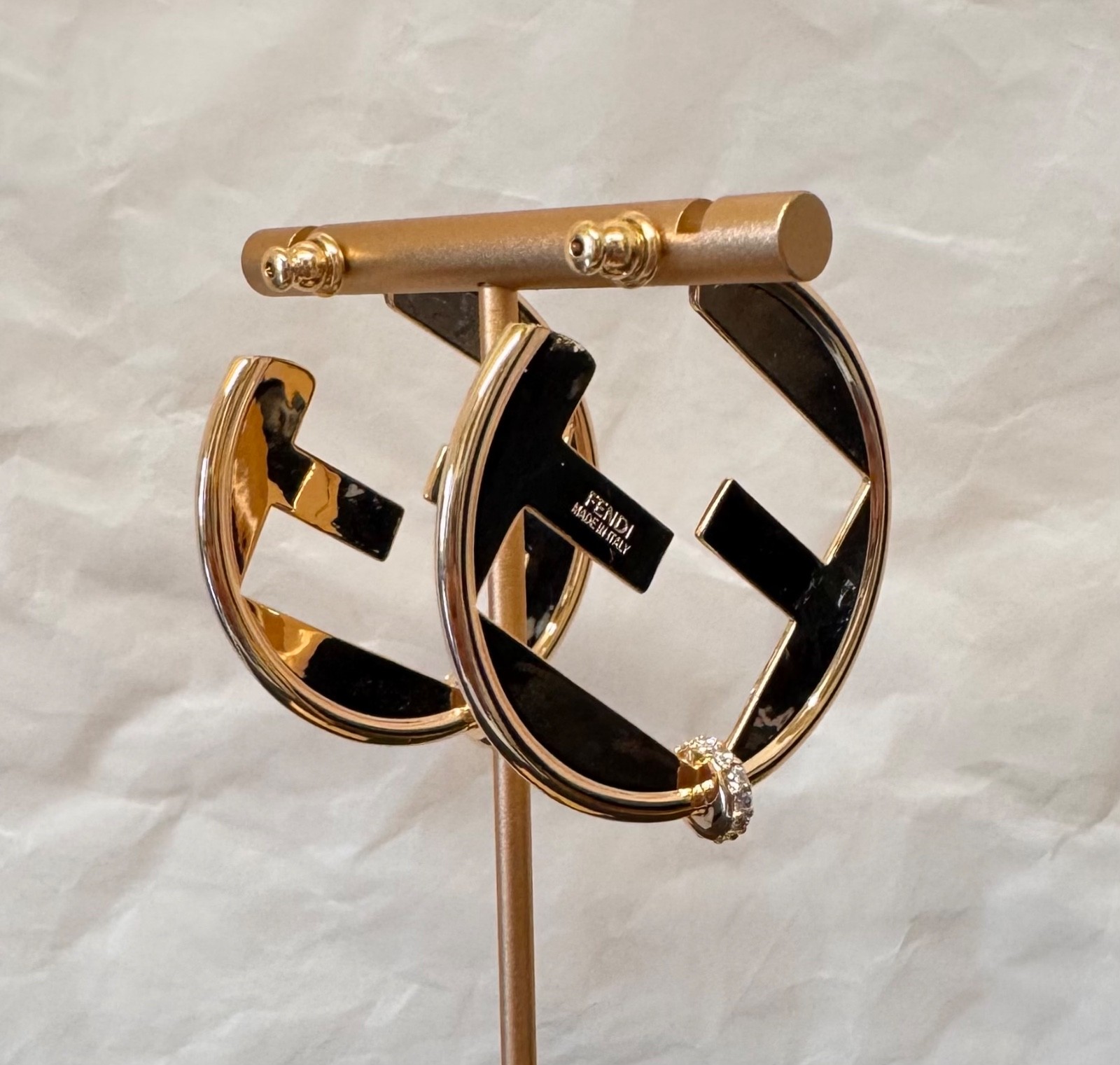 Fendi Gold Tone Abstract Sculptural Clip-On Earrings # 556
