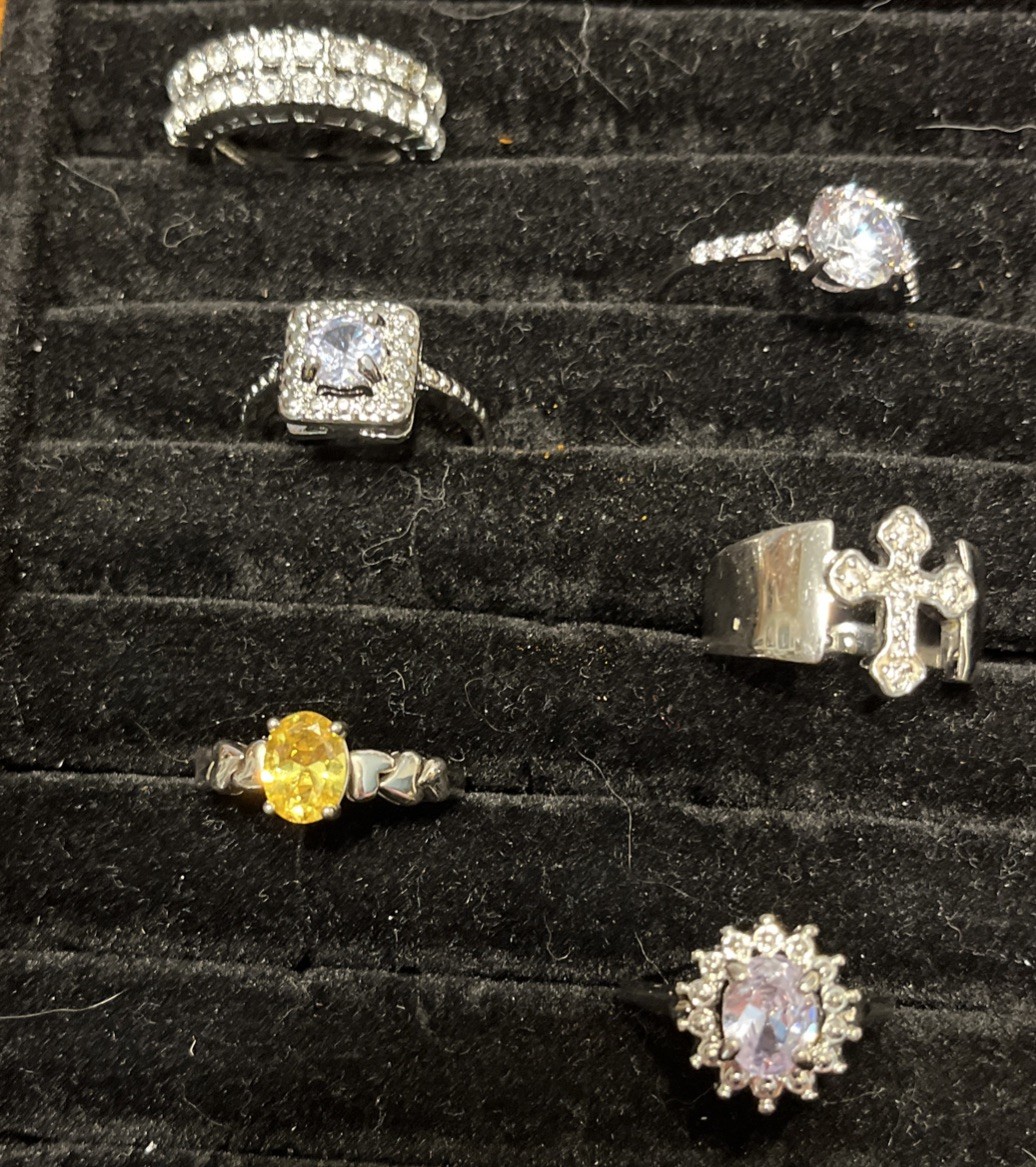 Ring Lot Of 6 Unbranded And Branded Silver Tone And 925
