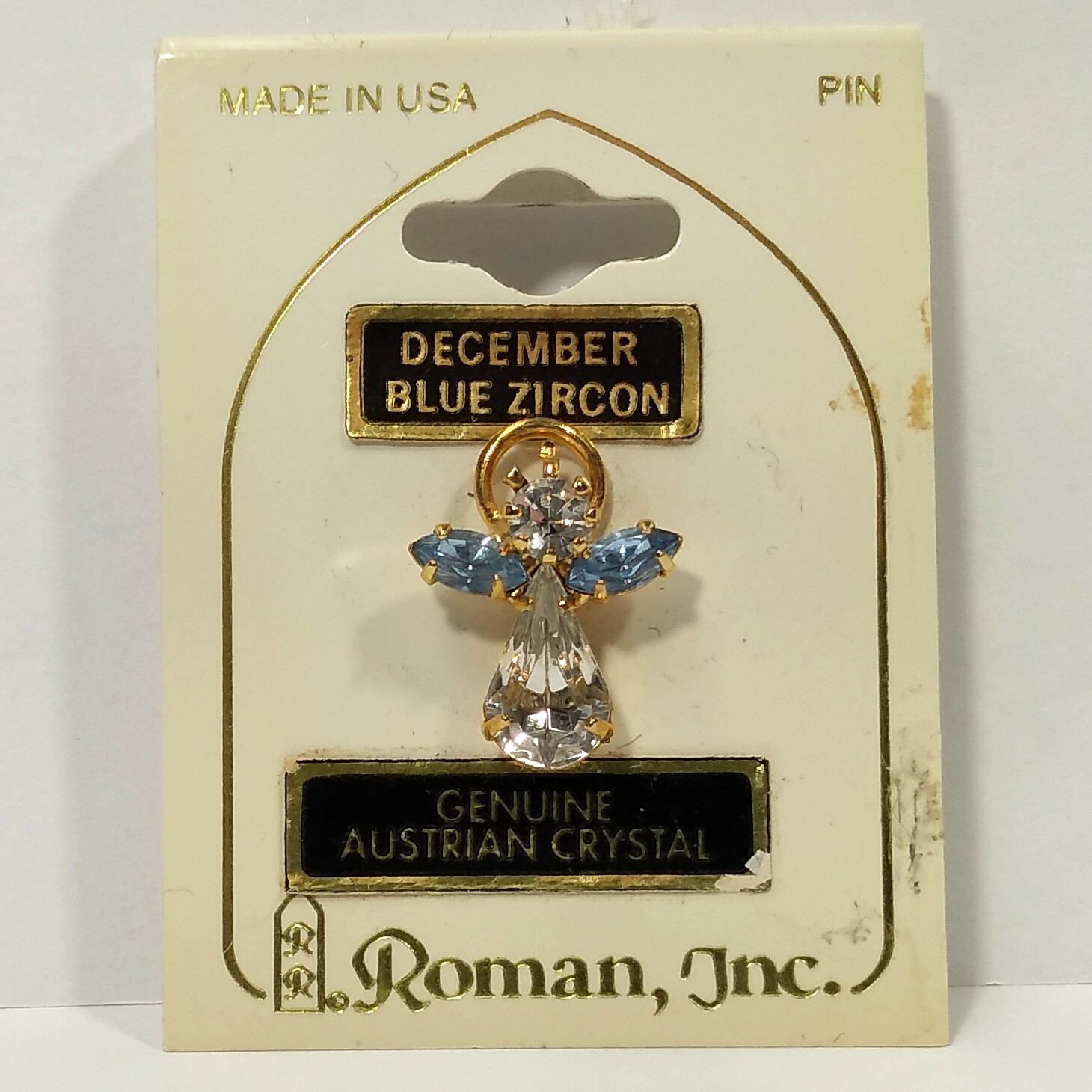 Roman Inc Genuine Austrian Crystal Blue Zircon December Angel Lapel Pin brooch