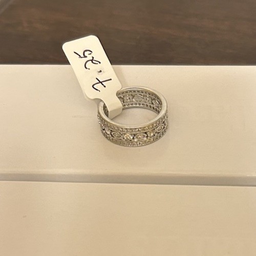 Size 7.25 Diamond CZ Delicate Eternity Band Ring Silver Tone No Mark