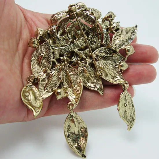 Vintage Style Art Deco Flower Rose Brooch Pin Pendant Colorful Rhinestone
