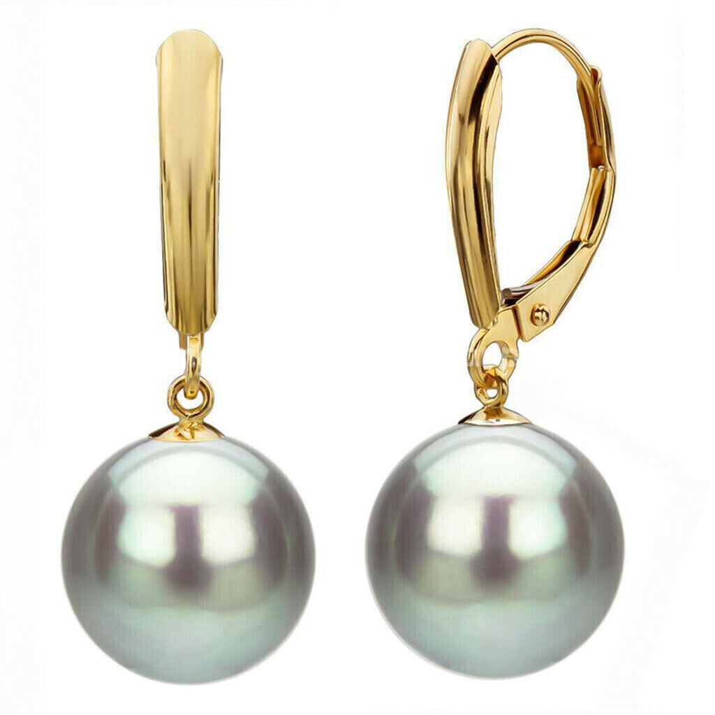 Women’s 8/10/12/14/16mm South Sea Shell Pearl Dangle Leverback Earrings AA