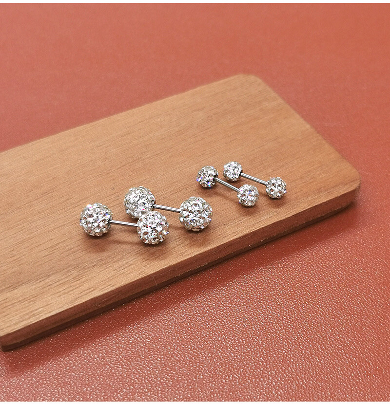 316L Surgical Steel Silver Round Ball CZ Crystal Screw Back Stud Earrings 3-6mm