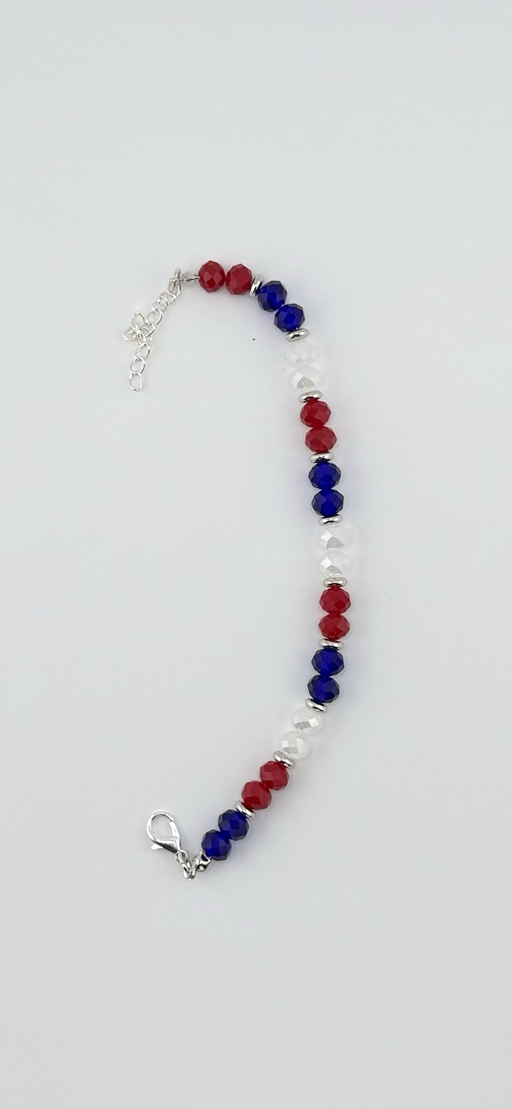 Red White & Blue Crystal Bead Bracelet 7-8in Adjustable Lobster 4th of July Gift