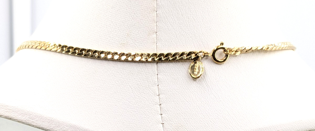 Roman Faux Pearl Pendant Necklace Rhinestone Avon Gold Tone Chain 17 in Signed