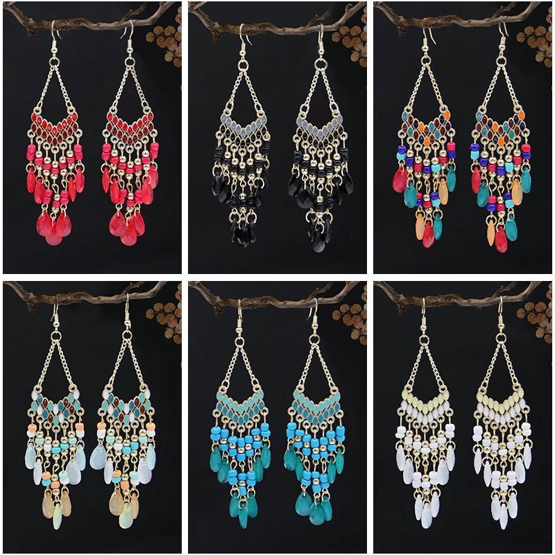 6Pairs Boho Beaded Dangle Earrings Retro Ethnic Tassel Drop Jewelry for Gift