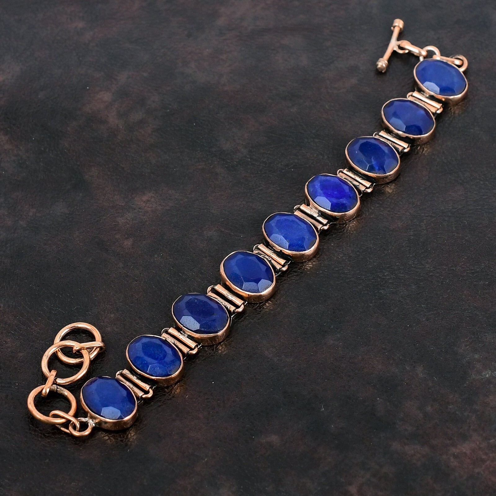 Blue Saphire Adjustable Bracelet Handcrafted Copper Unique Gift Jewelry 6.0″