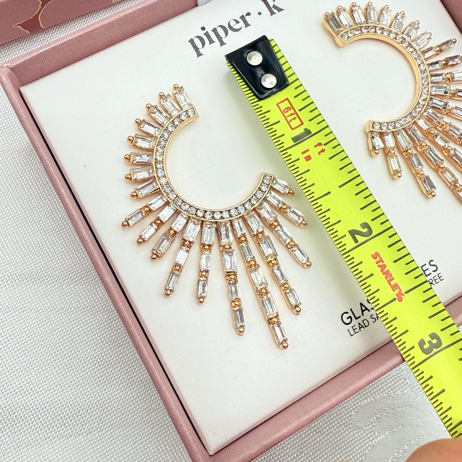 Piper K Large Glass Stone C-Shaped Starburst Fan Wing NIB Earrings