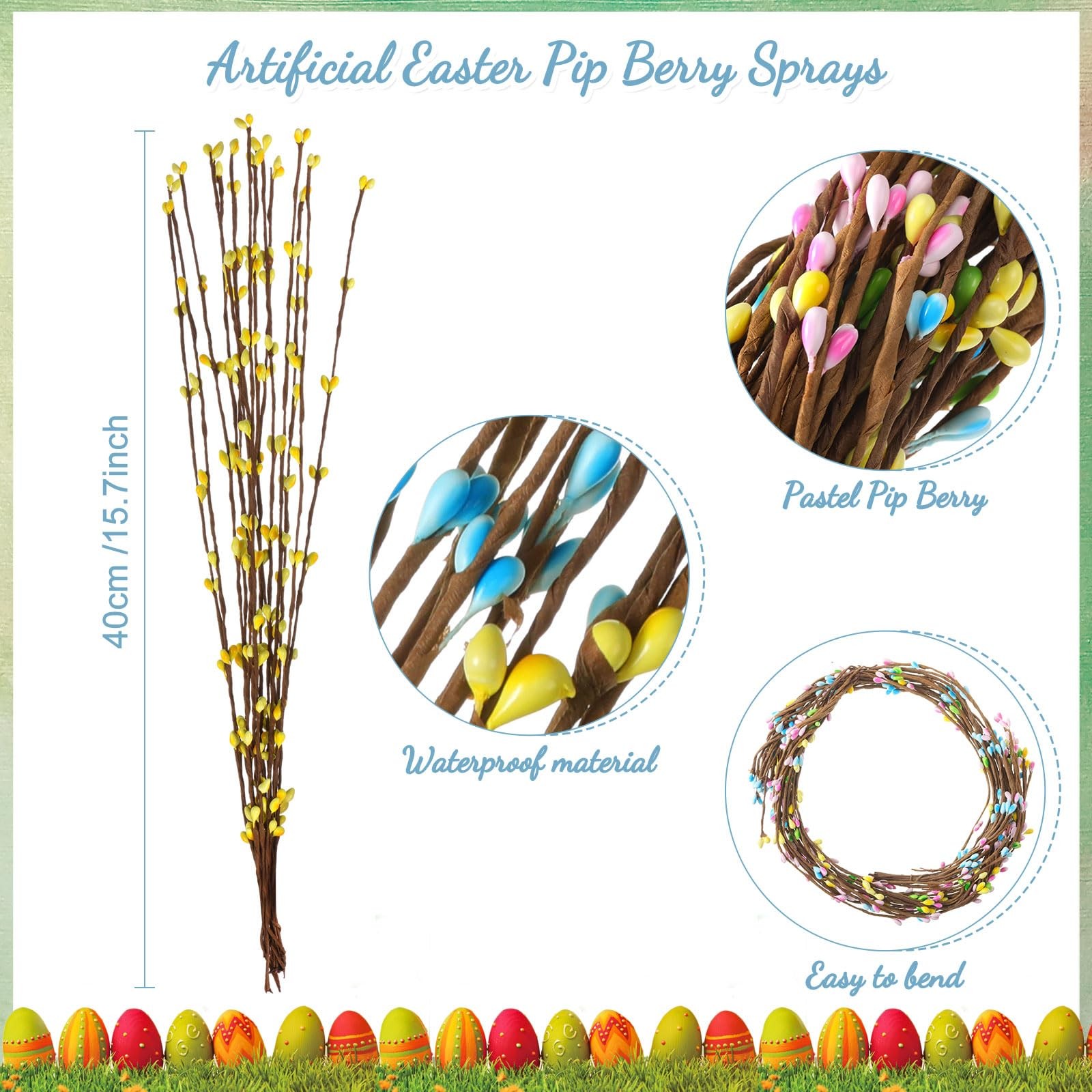 Juinte 32 Pcs Easter Artificial 40 cm / 15.7 inches (L x W x H), 4 Colors